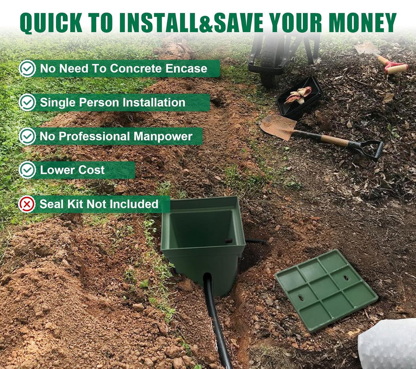 2 Sets 20x20x20in Underground Splice Box W/FRP Cover,Large Enclosure Precast Polyethylene Distribution Pull Pit Access Electrical Junction Boxes Drillable Tapered Wiring for Cable