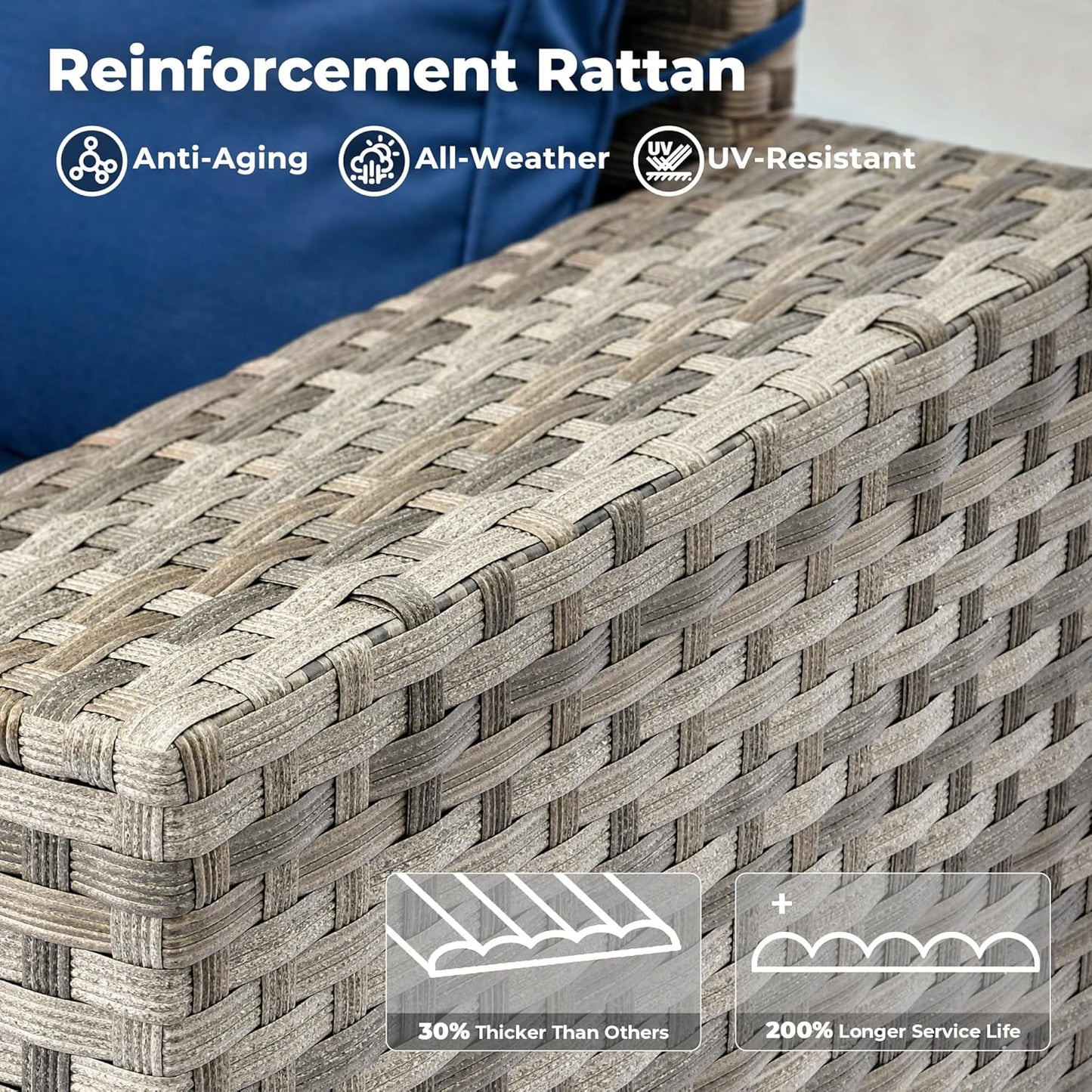 ovios 10 Pieces Patio Furniture Set, Outdoor Wicker Sectional Sofa with 30" Fire Pit Table Swivel Chairs, Modern Modular Deep Seat Rattan Couch Conversation Sets, Navy Blue