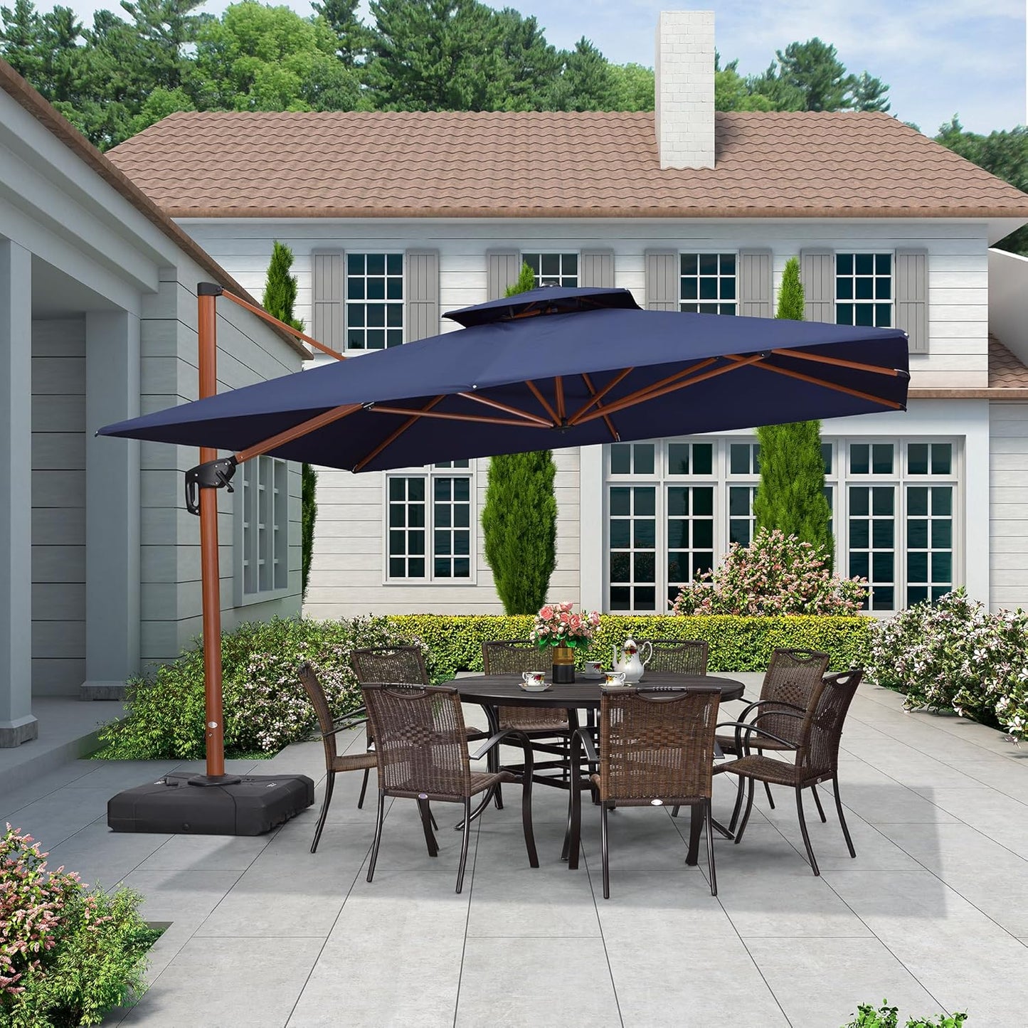 PURPLE LEAF 11ft Patio Umbrella Outdoor Square Umbrella Large Cantilever Umbrellas Windproof Offset Umbrellas Heavy Duty Sun Umbrella for Garden Deck Pool Patio, Navy Blue