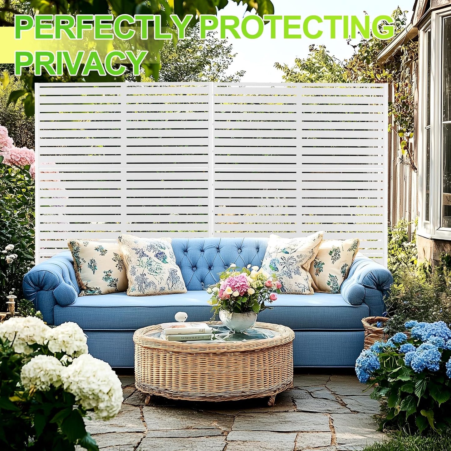 Outdoor Privacy Screen,72" H×47" W Metal Privacy Screen, Freestanding Privacy Fence Panels for Patio