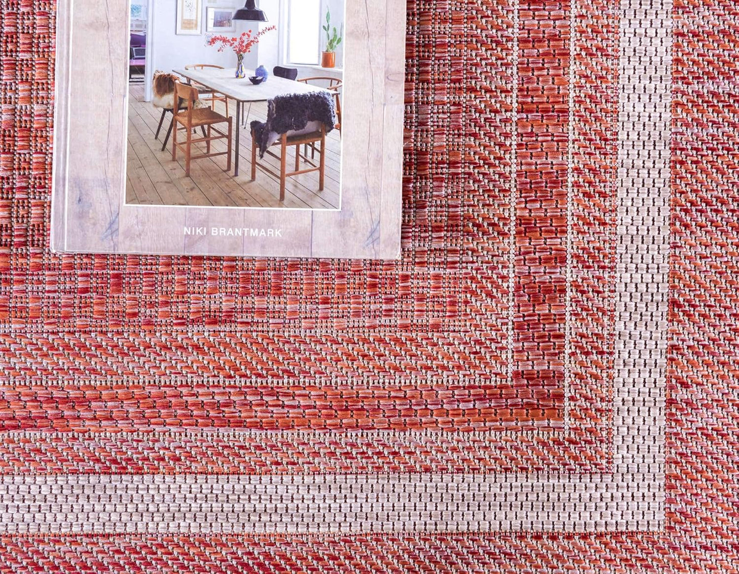 Unique Loom Outdoor Border Collection Area Rug - Soft Border (2' x 6' 1" Runner, Rust Red/ Ivory)