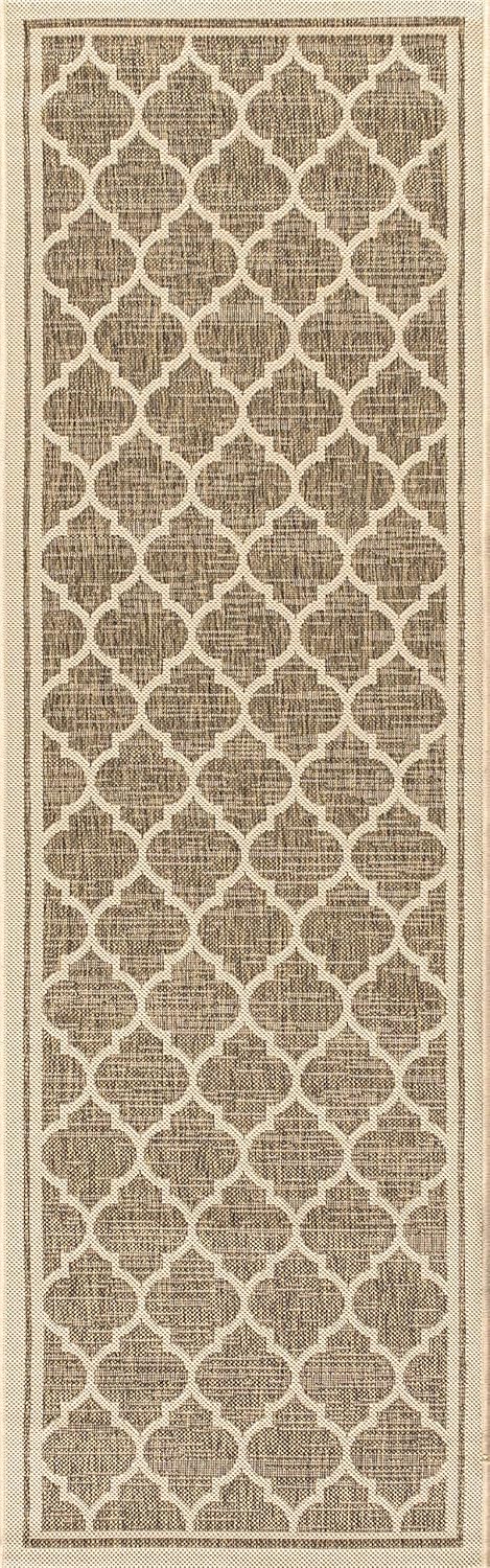 Eyely BMS109A-28 Santa Monica Trebol Moroccan Trellis Textured Weave Indoor/Outdoor Runner Rug Coastal;Bohemian, Bedroom, Backyard, Patio, Easy-Cleaning, Non-Shedding, 2 X 8, Brown/Beige