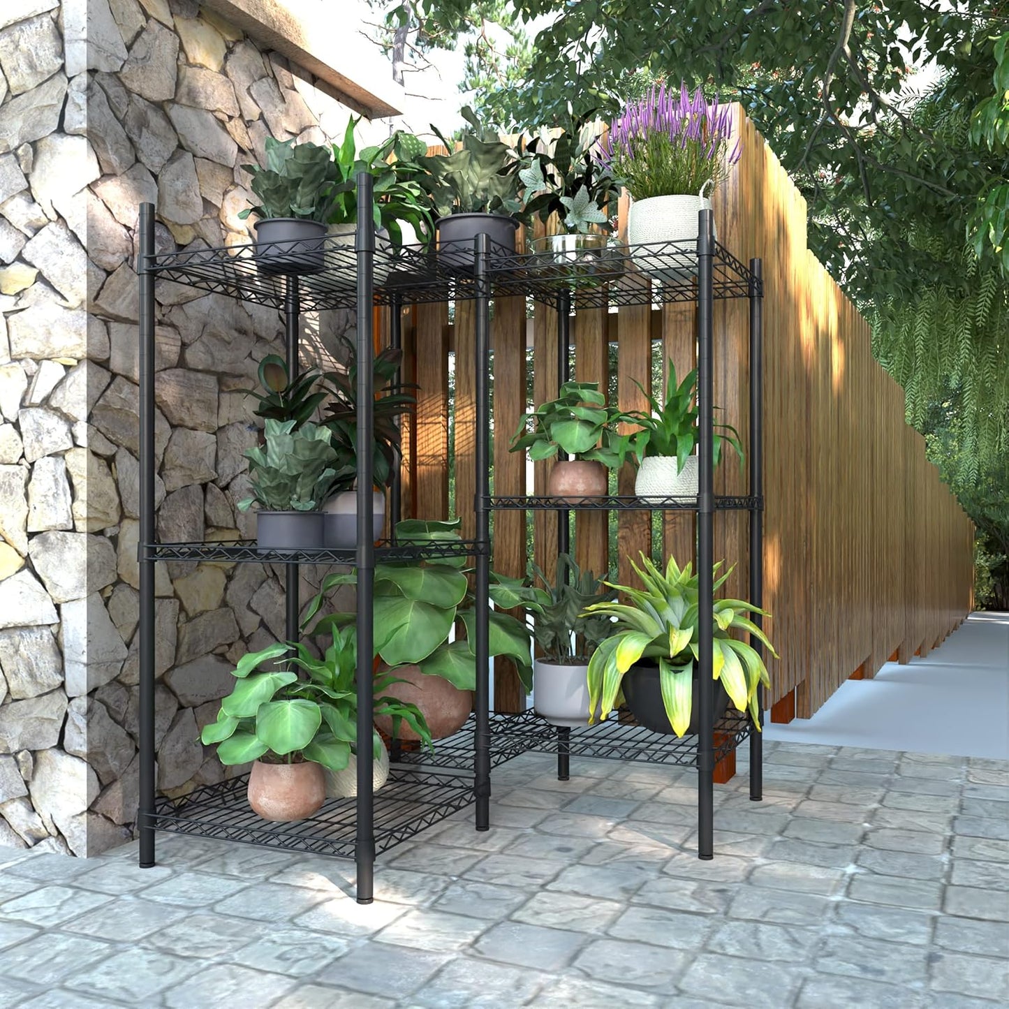 Xiofio 8-Tier Plant Stand for Indoor Outdoor,Multiple Plants Plant Rack,Adjustable Plant Stand Suitable for Bedroom Living Room Balcony Garden,Black