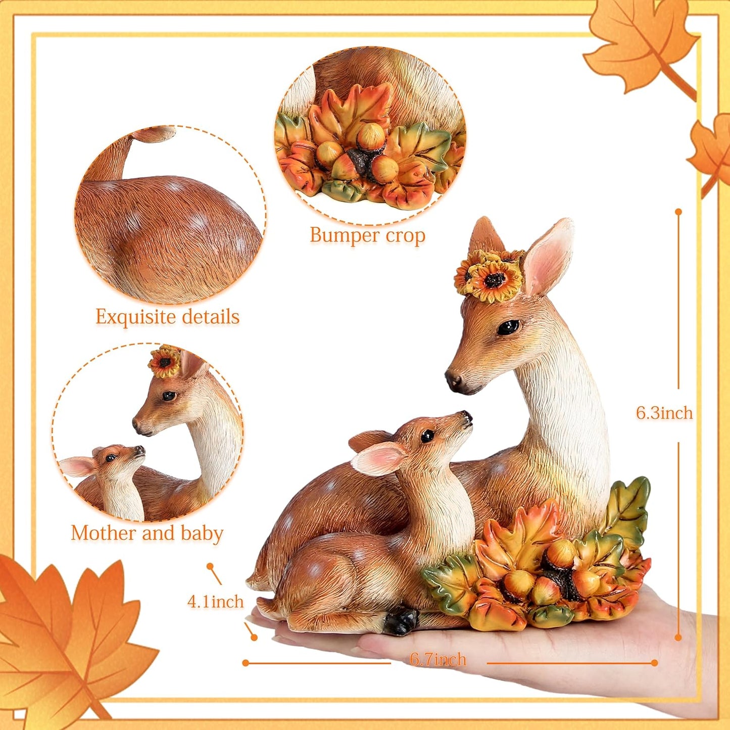 Garden Deer Statue Fall Animals Decor Resin Harvest Mother and Baby Deer Acorn with Maple Leaves Figurines Autumn Thanksgiving Indoor Outdoor Decorations Patio Yard Lawn Ornaments