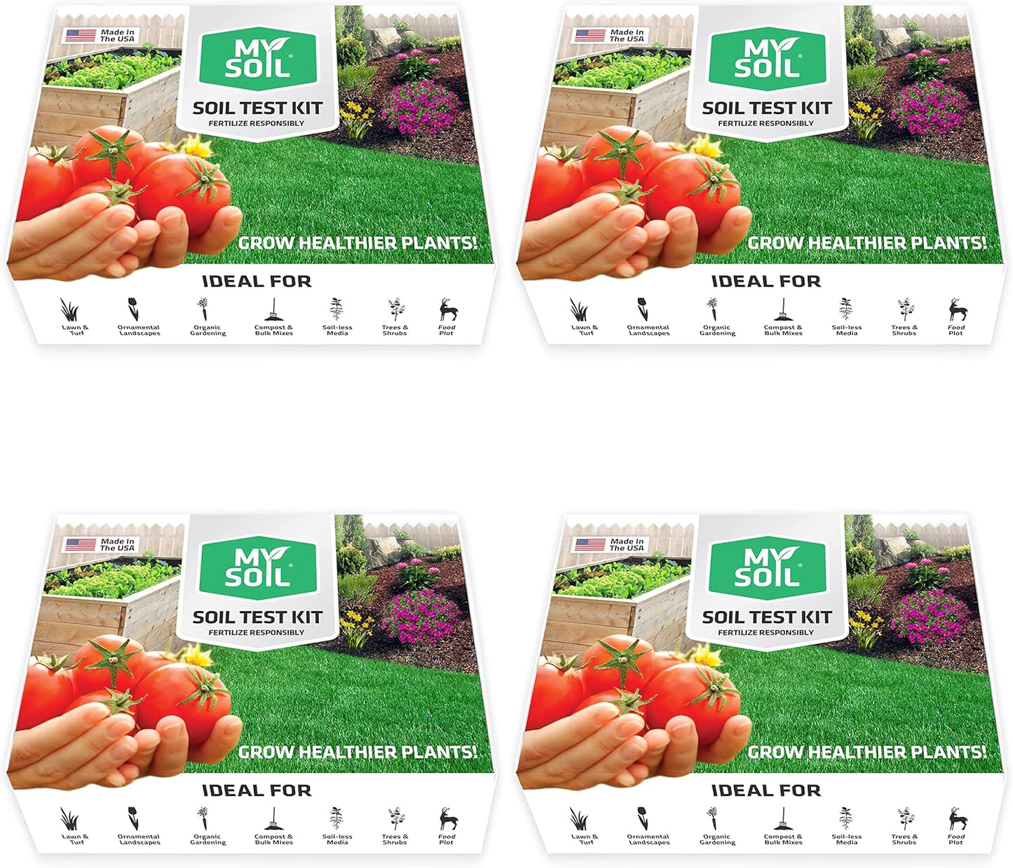 MySoil Soil Test Kit 4 Pack, Unlock Your Lawn & Garden Potential, Complete & Accurate Nutrient and pH Analysis with Recommendations Tailored to Your Soil and Plant Needs