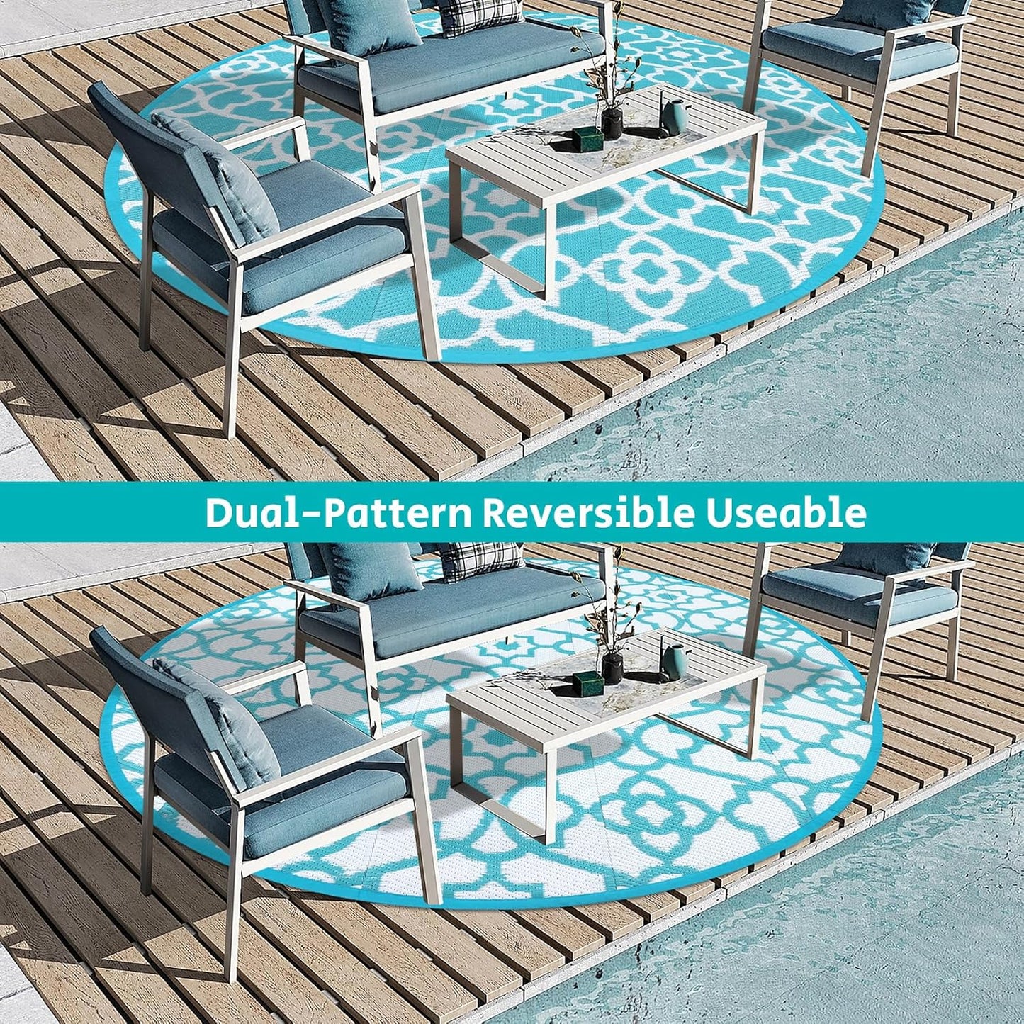 HEBE Outdoor Rug Waterproof 8ft, Plastic Straw Rug Camping Rug, Reversible Outdoor Patio Rugs RV Mat Clearance, Indoor Outside Floor Carpet for Porch,Deck,Camper,Balcony,Backyard