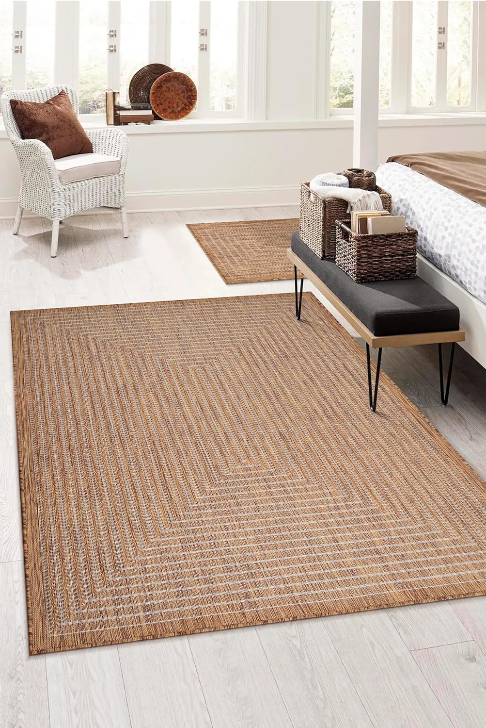 Adiva Rugs Outdoor Indoor Area Rug, Weather Resistant, Easy to Clean, Stain Resistant Floor Mat for Dining Room, Backyard, Deck, Patio (Wooden, 9' x 12')