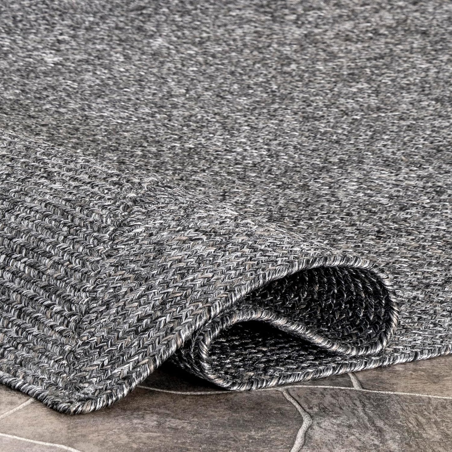nuLOOM 2' x 12' Solid Hand Braided Indoor/Outdoor Area Rug, Pet-Friendly, High Traffic, Weather Resistant, for Patio, Balcony, Bedroom, Living, Dining Room, Wynn Charcoal
