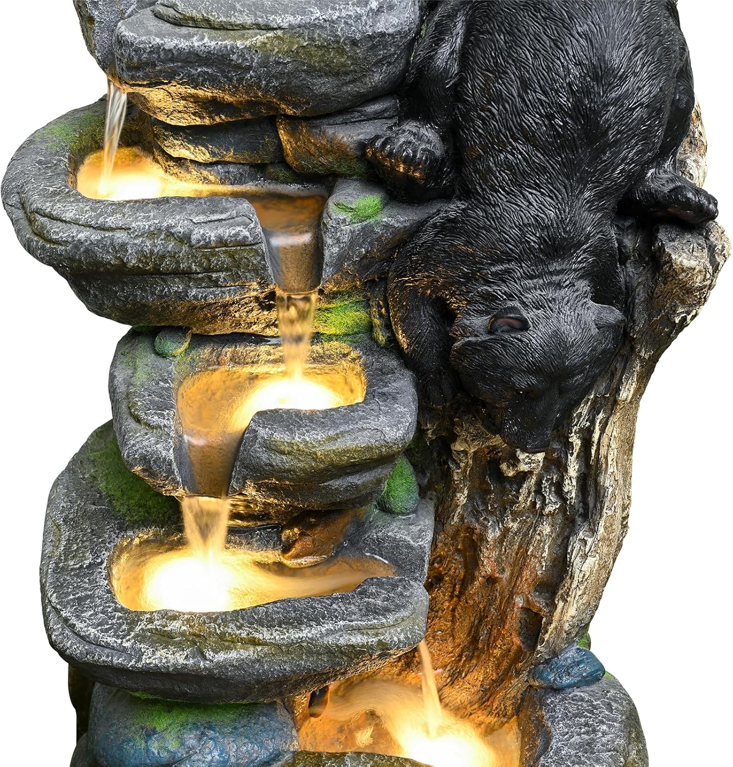 39" Outdoor Garden Water Fountain with Lights 5 Tiers Cascading Large Waterfall Floor Standing Fountain for Patio, Backyard, Deck, Porch and Home Art Decor