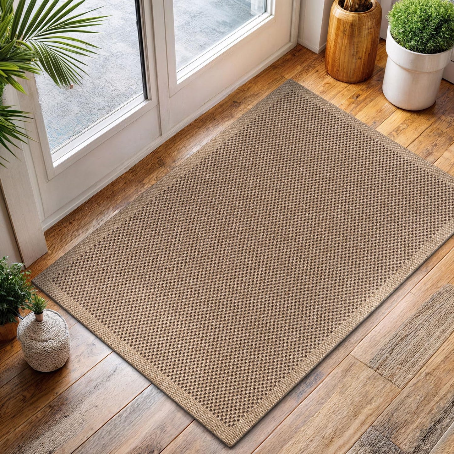 CAMILSON Easy Jute Rug 2x3, Indoor Outdoor Natural Color Fiber Area Rugs for Living Room and Kitchen Rug, Sisal Boho Woven Design, Easy-Cleaning, Washable Outside Carpet Alfombras (2 x 3)