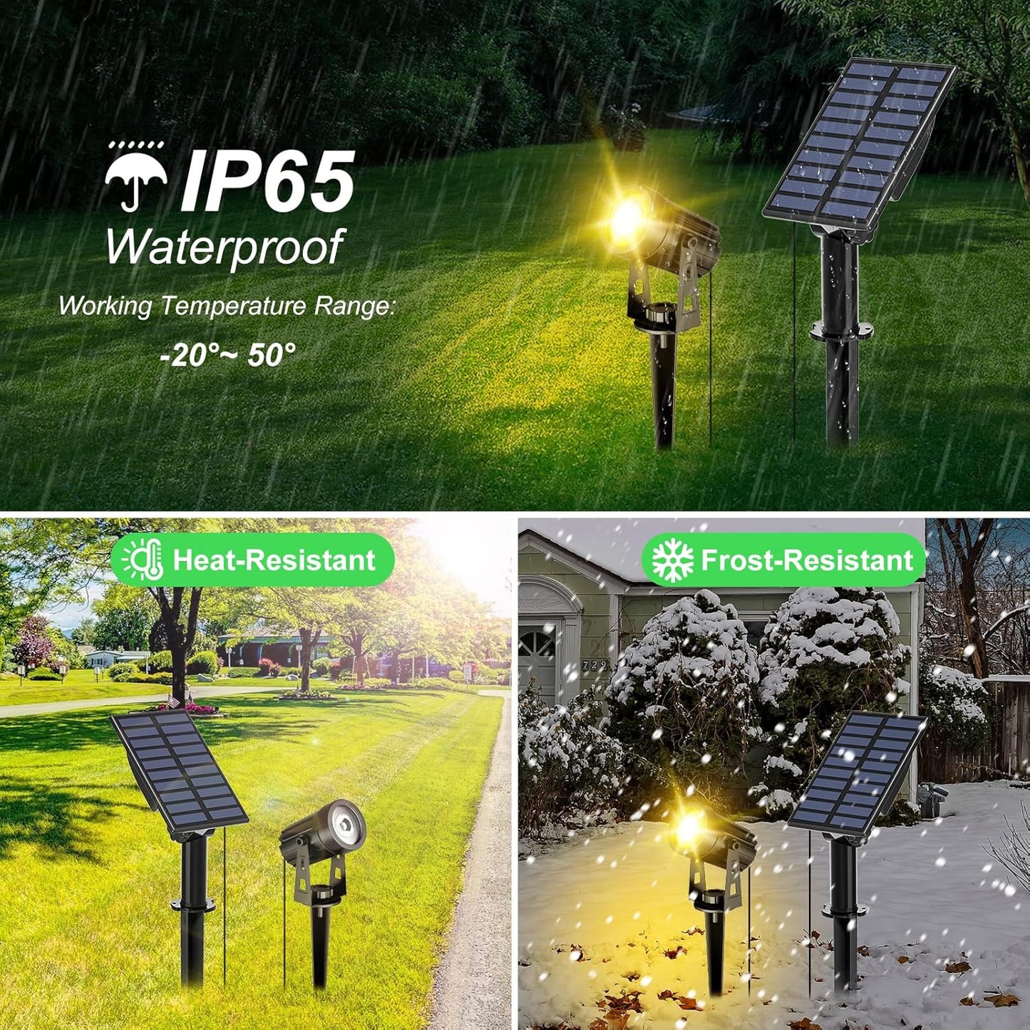 T-SUN Solar Spotlights Outdoor Waterproof, Solar Landscape Spotlights, Solar Powered Spot Lights for Trees, Flag, Garden, Pond, Pathway, Pool Area(Warm White)