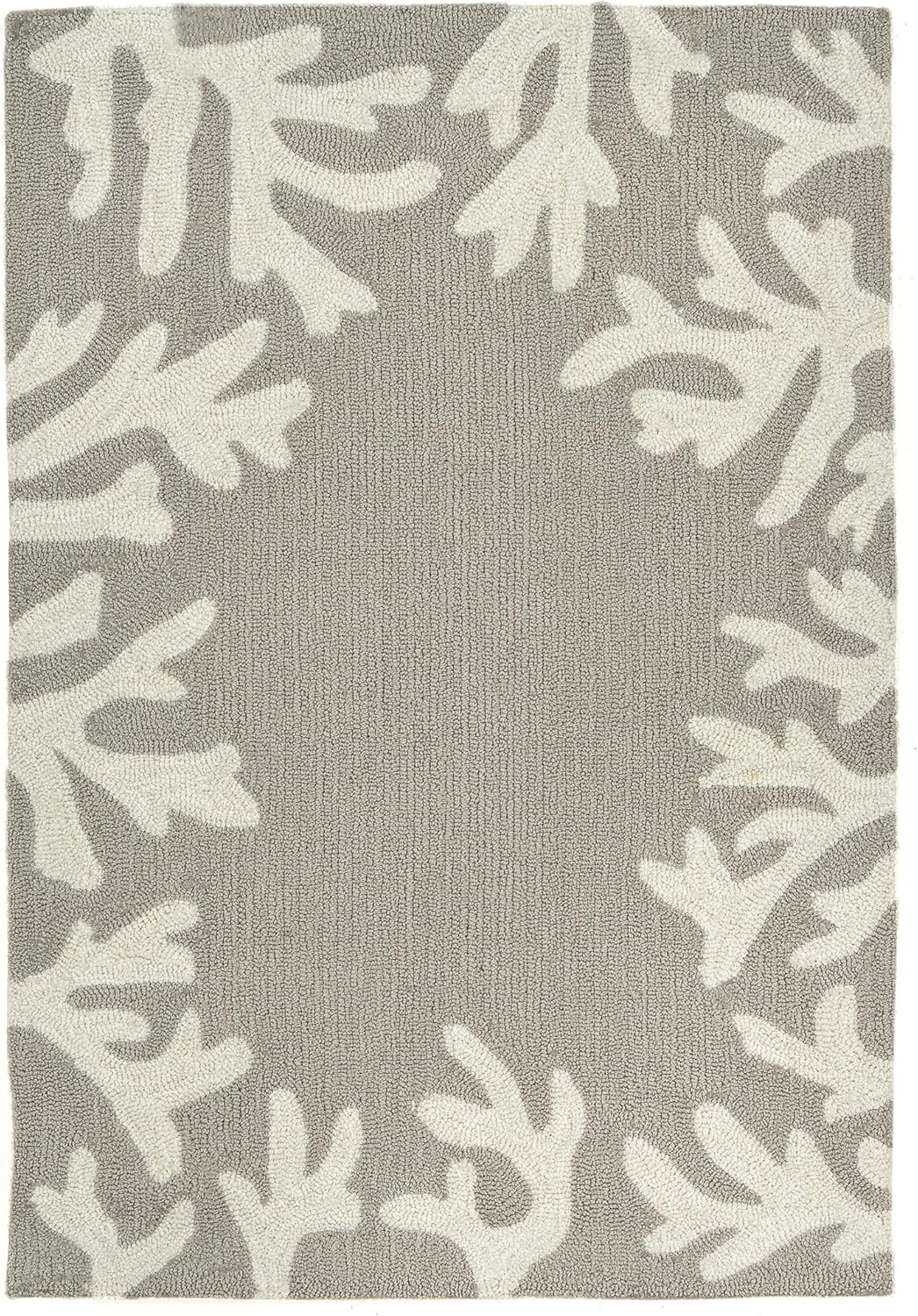 Liora Manne CAPRI Indoor/Outdoor Handmade Synthetic Blend Durable Area Rug - Traditional Border Coastal Beach Accent (Coral Border Silver) (2' x 3')