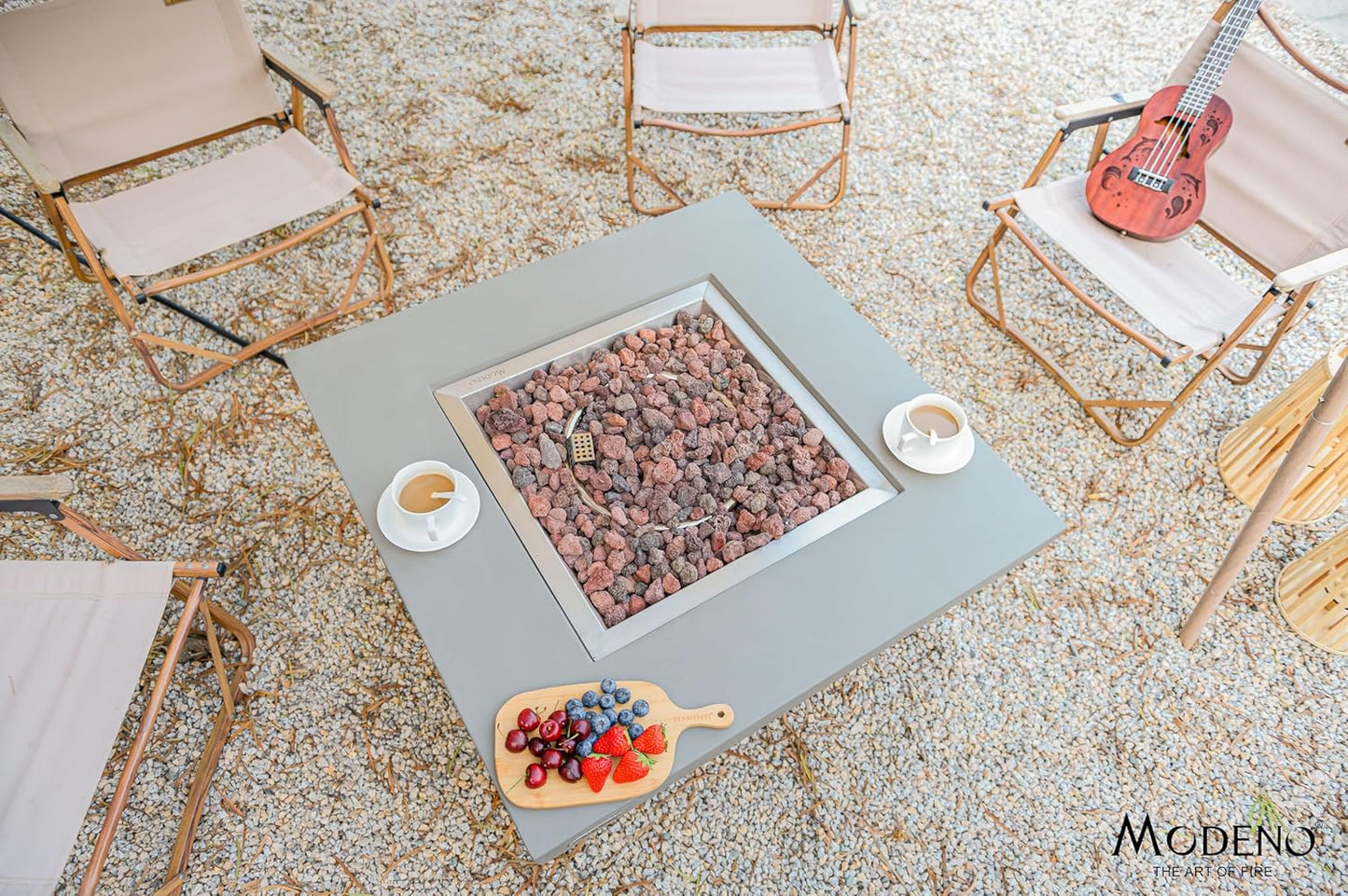 AMS Fireplace | Modeno | Westport | Firepit Table | Cover and Lava Rocks Included | (Fuel: Natural Gas - Light Gray)