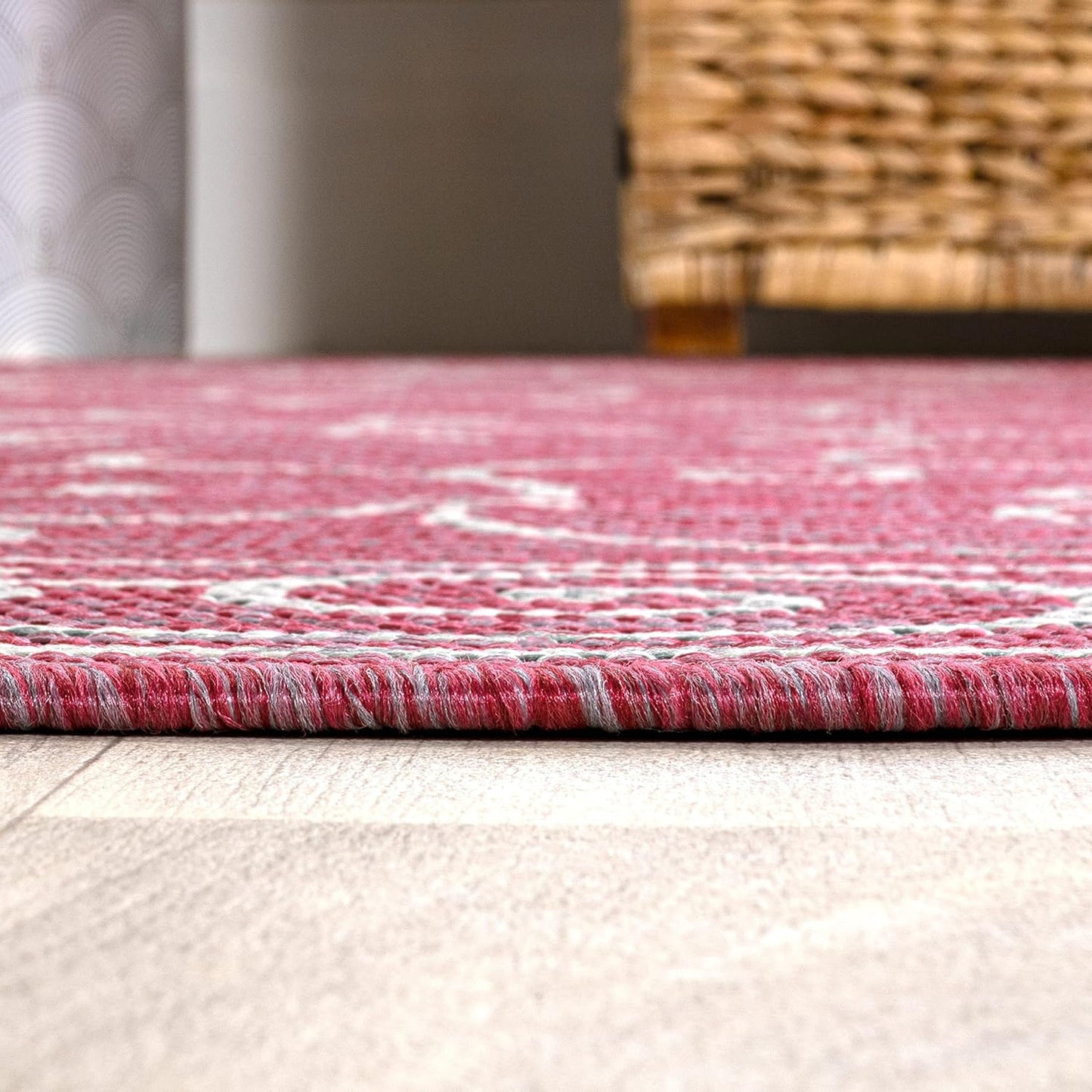 JONATHAN Y SMB106J-210 Charleston Vintage Filigree Textured Weave Indoor Outdoor Runner Rug,Classic,Traditional,Transitional Easy Clean,Bedroom,Kitchen,Backyard,Patio,NonShed,Fuchsia/Light Gray,2 X 10