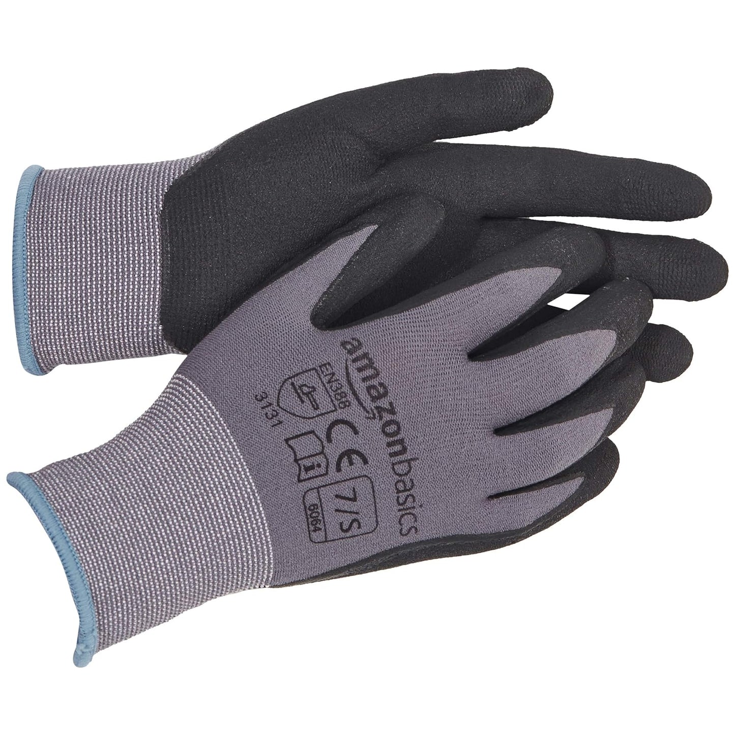 Amazon Basics Micro-Foam Nitrile Coated Work Gloves, Nylon Liner Fiber, Touch Screen, Grey, Size 7/S, 12-Pair