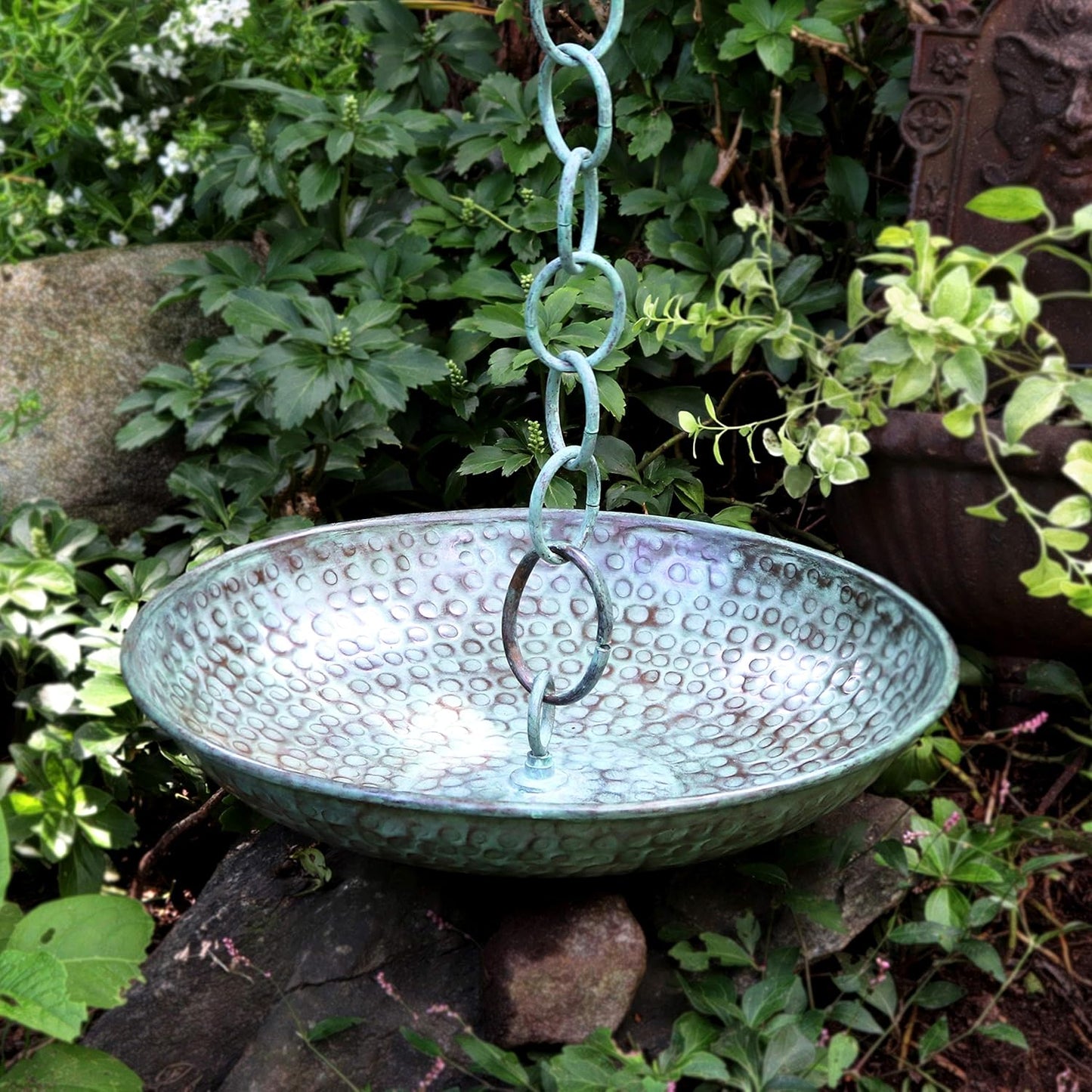 Good Directions 479V1 Rain Chain Basin Large 16-1/2 Inch Diameter, 4 Inches High, 100% Blue Verde Pure Copper