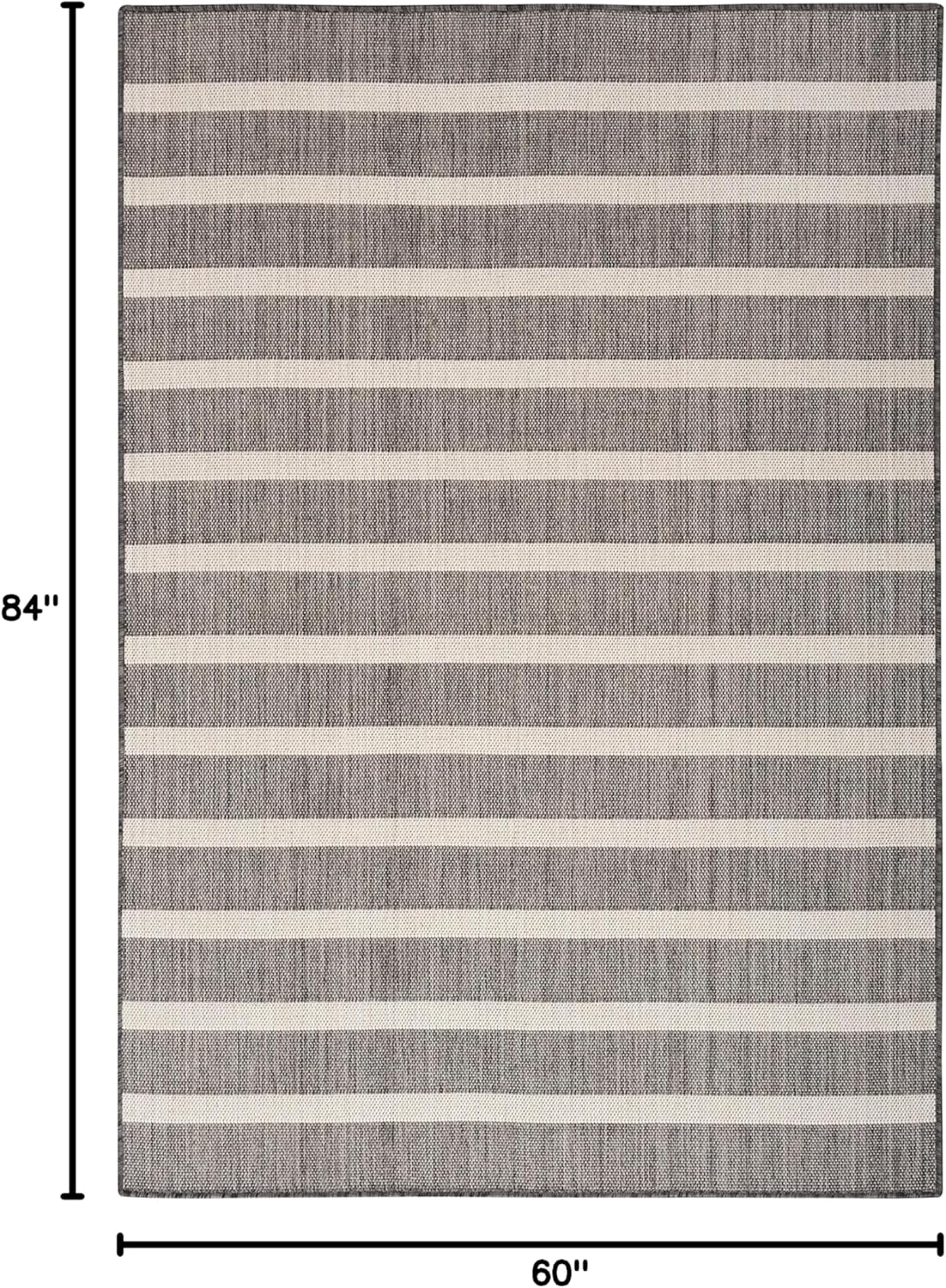 Nourison Home Positano Indoor/Outdoor Charcoal Ivory 5' x 7' Area Rug, Easy Cleaning, Non Shedding, Bed Room, Living Room, Dining Room, Deck, Backyard, Patio (5x7)