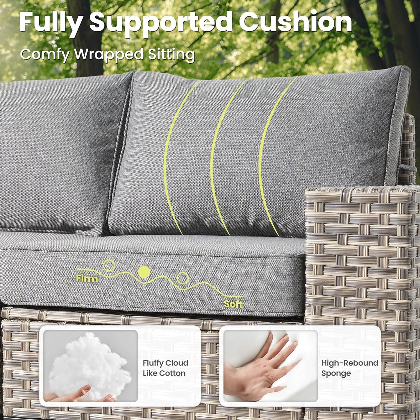 ovios 5 Pieces Patio Furniture Set Outdoor Sectional Sofa Couch with Deep Seat Chaise Comfy Cushions, Modern Modular Wicker Rattan Conversation Set Porch Deck Garden, Dark Grey