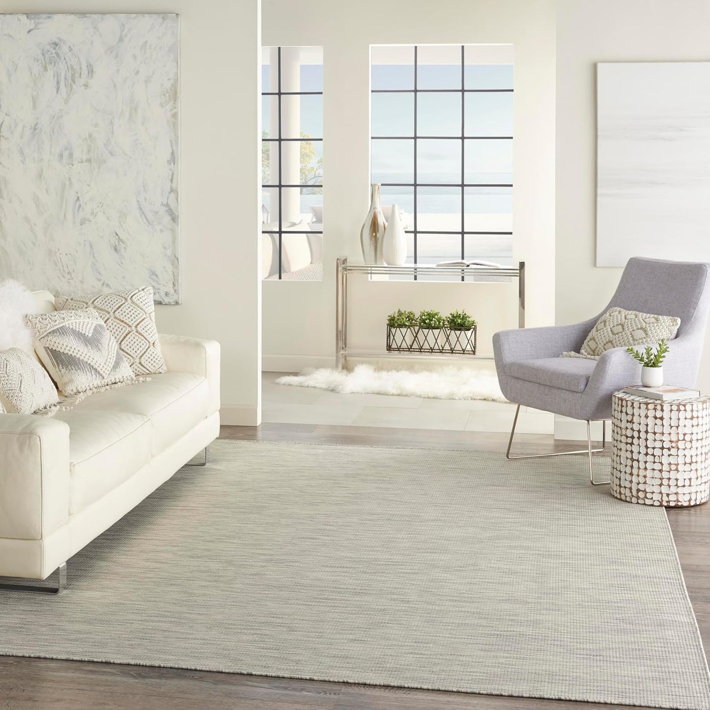 Nourison Home Positano 9' x 12' Light Grey Modern Indoor/Outdoor Rug Polypropylene