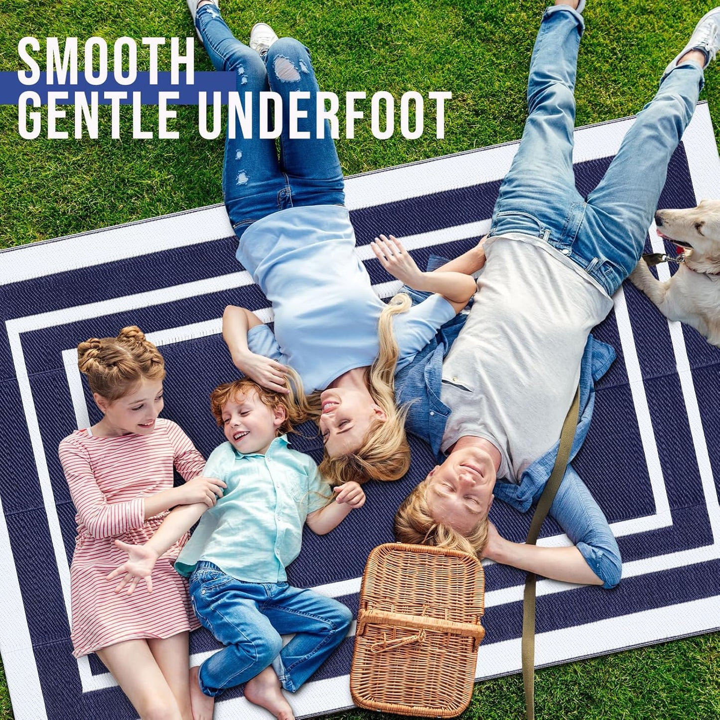 OLANLY Outdoor Rug 5x8 ft Waterproof, Reversible Outdoor Plastic Straw Rug, RV Mat, Indoor Outdoor Carpet Clearance for Patio, Camping, Balcony, Deck, Backyard, Navy & White