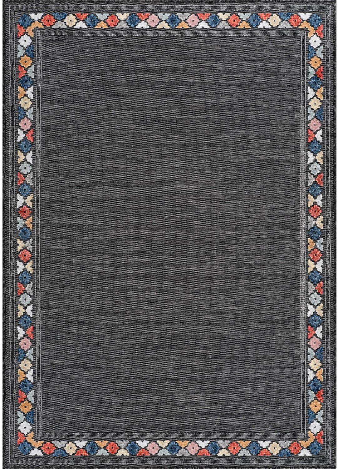 Beverly Rug Outdoor Rug 6x9 Modern Bordered Area Rugs for Indoor and Outdoor Patio Easy to Clean Non Shedding Living Room Porch Garden Washable Outside Carpet (6 x 9 Dark Gray)