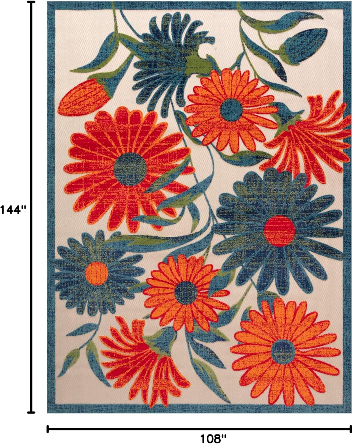 Nourison Home Aloha Indoor/Outdoor Ivory Multicolor 9' x 12' Area Rug, Easy Cleaning, Non-Shedding, Bed Room, Living Room, Dining Room, Backyard, Deck, Patio (9x12)