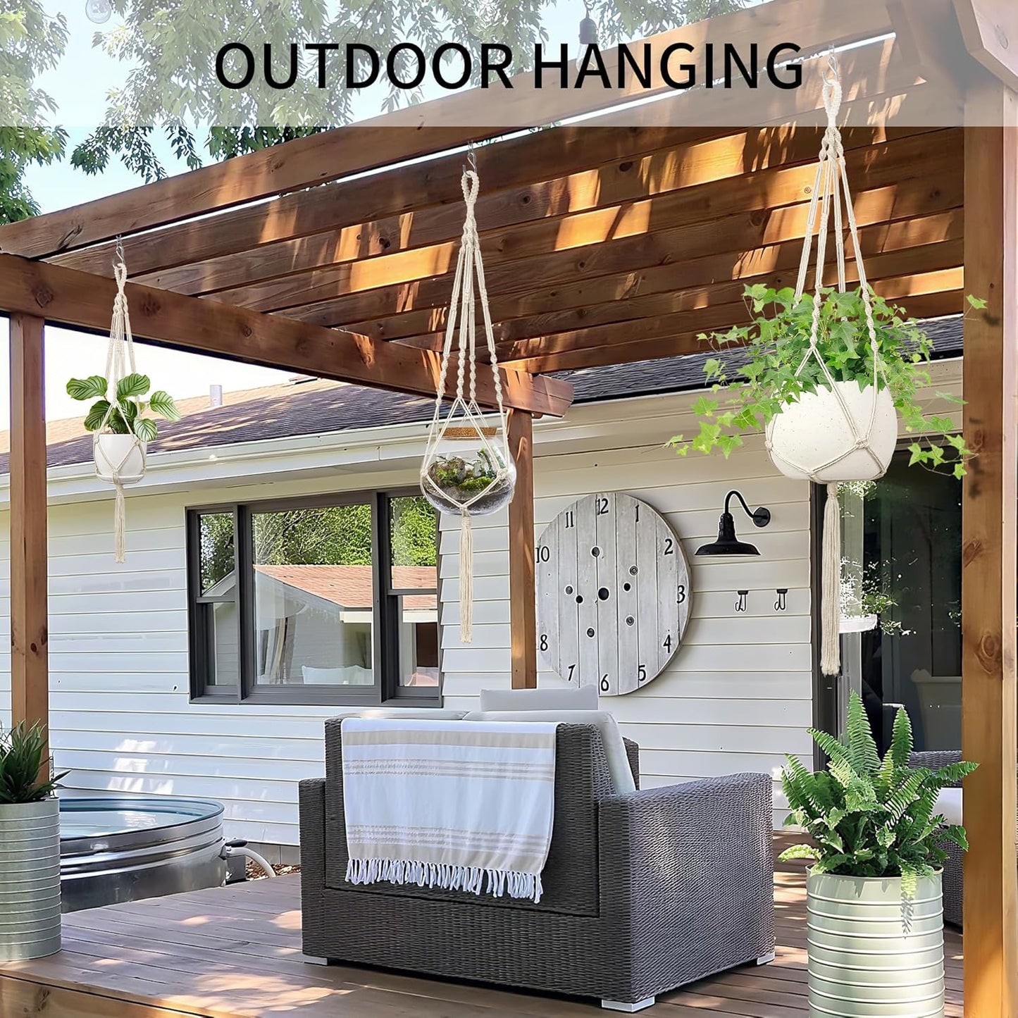 2 Pack Macrame Plant Hanger, 44 Inch, Fits 4-12 Inch Pots, Extra Long Indoor Outdoor Hanging Planter Basket Flower Pot Holder, Boho Home Decor, Ivory (POTS NOT Included)