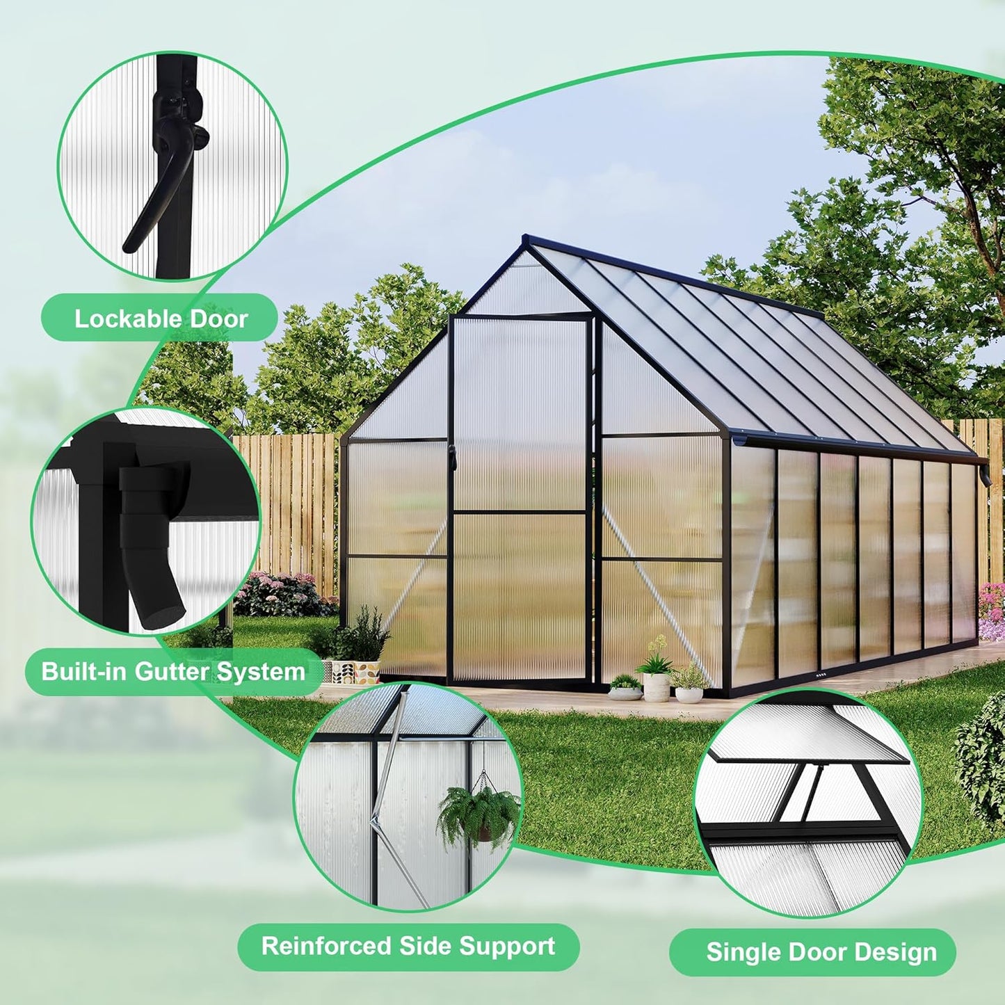 8'x14' , Large Enhanced Aluminum Greenhouses Kit for Outdoors, Aluminum-Framed Polycarbonate Greenhouse, Heavy Duty Polycarbonate Greenhouse with Quick Setup Structure and Roof Vent