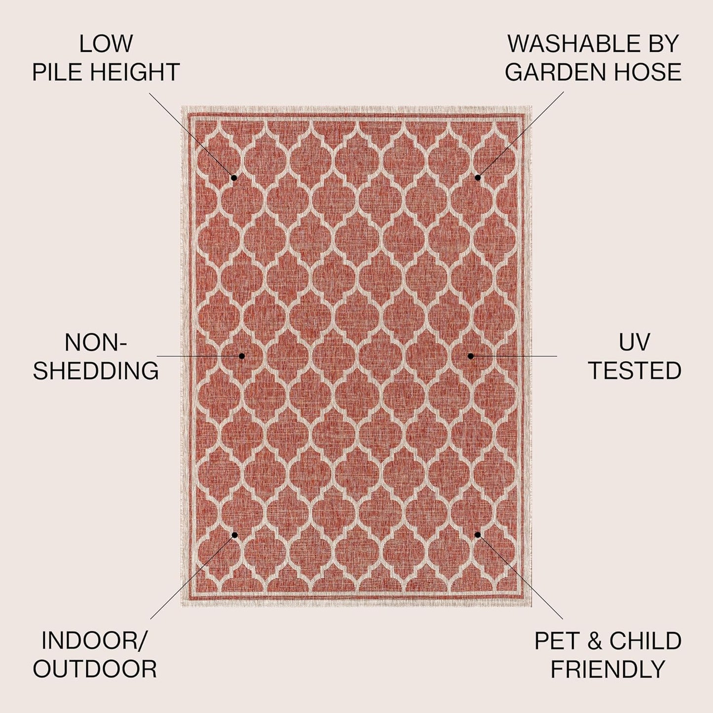 Eyely BMS109C-3R Santa Monica Trebol Moroccan Trellis Textured Weave, Pet Friendly, Non-Shedding, Stain Resistant, Easy-Cleaning, Red/Beige, 3' Round, Indoor/Outdoor, Area Rug