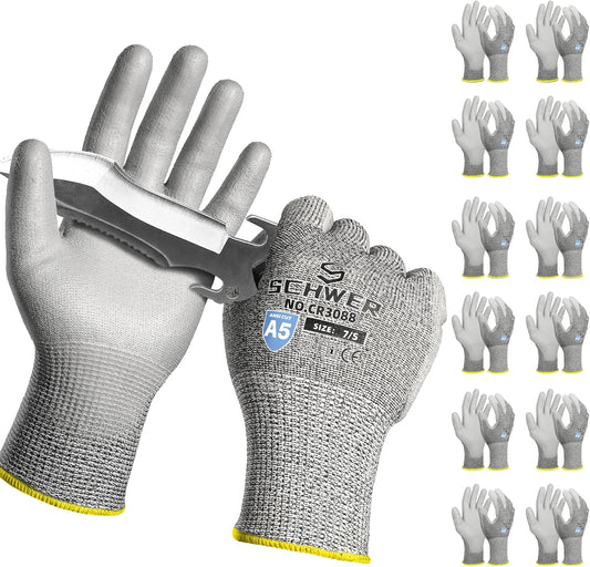 240 Pairs ANSI A5 Cut Resistant Work Gloves, Cut Proof Gloves with PU Coating, Used for Metal Fabrication, WoodWorking, Construction, Non Slip, Durable, S, CR3088