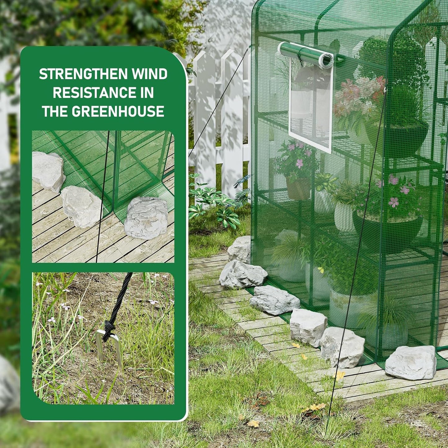 56×56×78Inch Walk-in Greenhouse, Heavy Duty Small Plant House with Thicken PE Cover and Steel Frame, for Garden, Outdoors, Indoors, Green