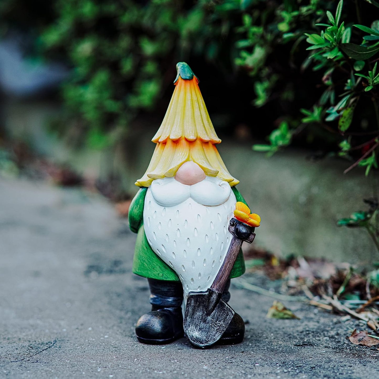 Topadorn Garden Gnome Outdoor Gnome Statue Resin Sculpture Outdoor Figurine with Yellow Hat for Garden Decoration, 11 Inch