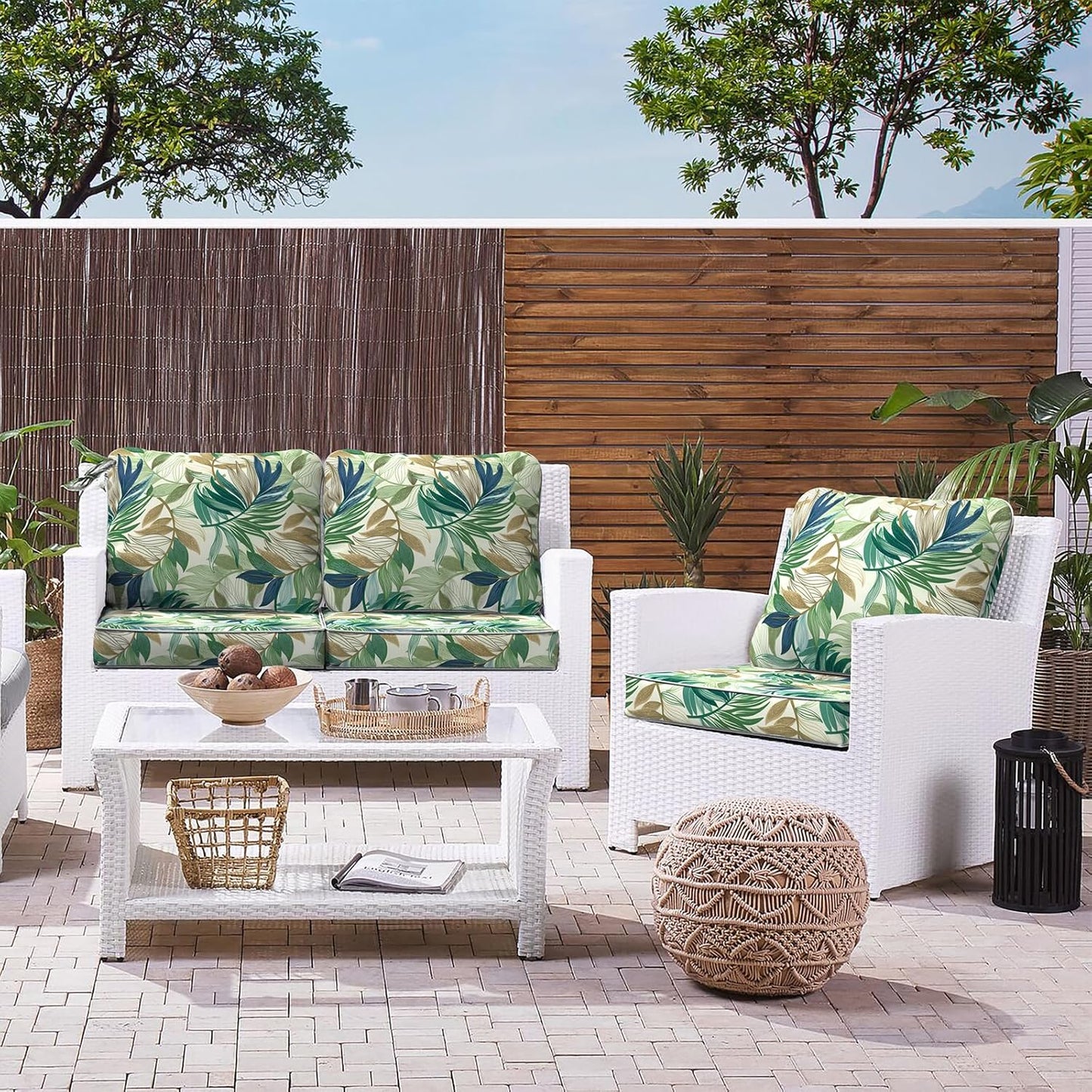 LVTXIII Outdoor Deep Seat Cushion Patio Seat and Back Cushion Set Seasonal Chair Cushion with Removable Cover and Adjustable Buckle for Home and Garden, 22"x22"x4", Lush Leaf Green