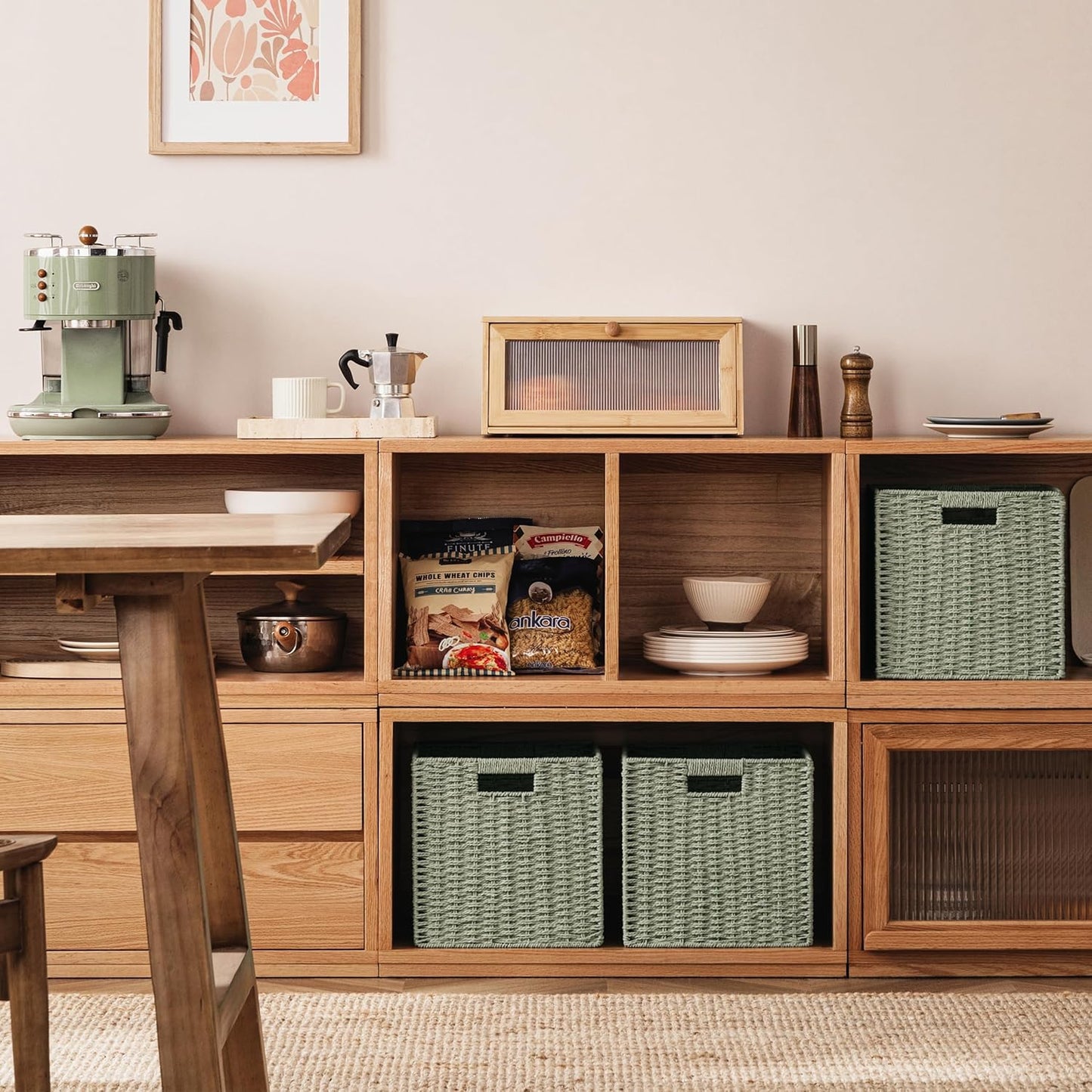 UBBCARE 2 Pack Wicker Basket, 11.8L×11.8H×11W inch Woven Paper Rope Storage Baskets for shelves, Foldable Cube Storage bin with Handle, Storage Basket for Organizing & Decor, Green