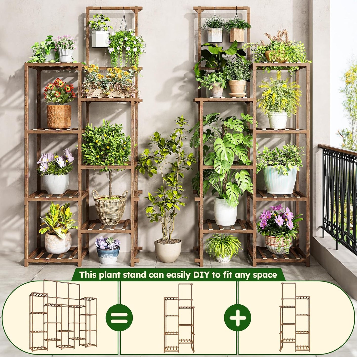 EnHomee 63''H Plant Stand Indoor Tall Plant Stands Outdoor with 7 Tiers and 14 Potted Upgrade Wood Plants Shelves Stand for Living Room Patio Balcony Yard Garden, 11.8''D×56''W×63''H