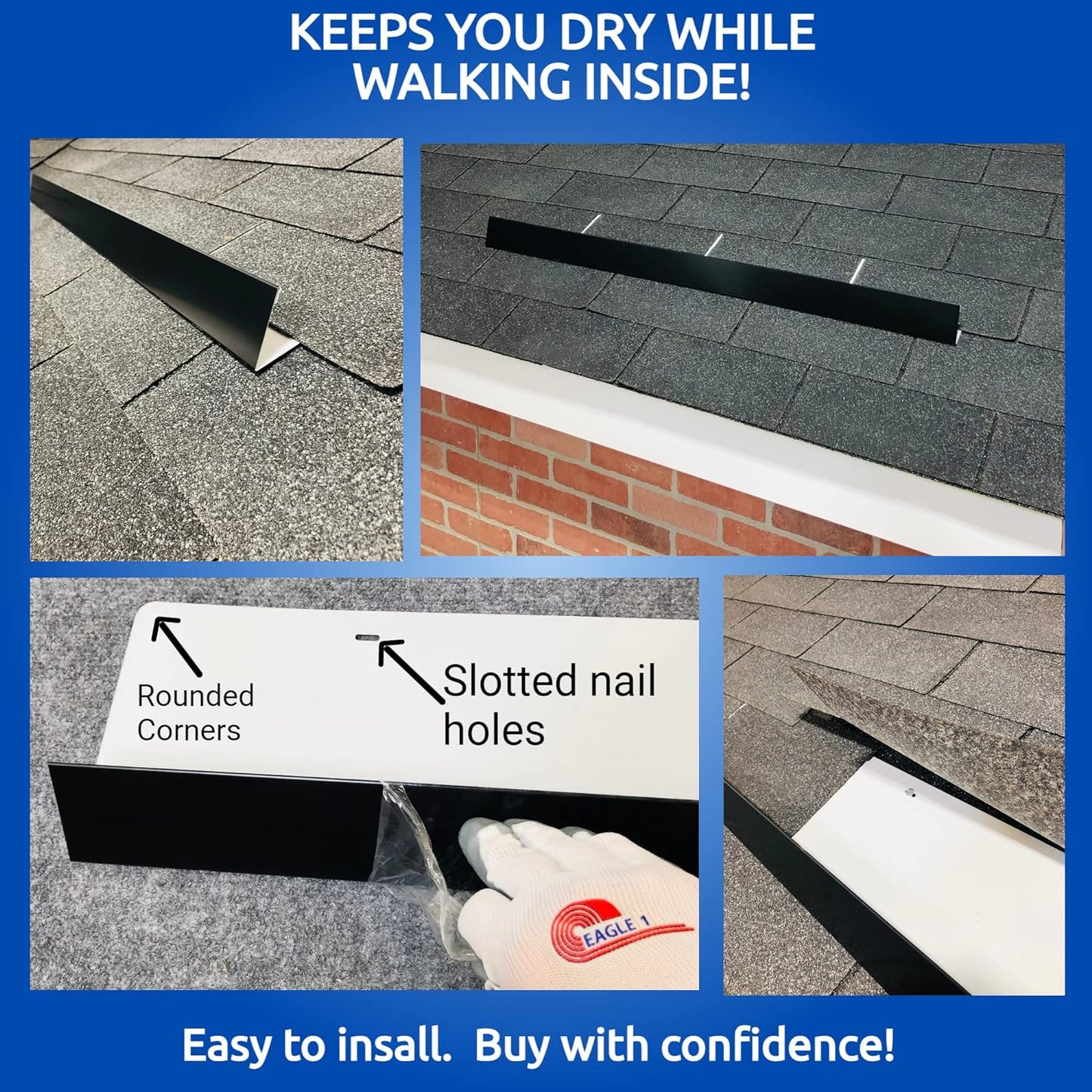 Eagle 1-26 Gauge 5 Foot Rain Diverter - Nails and Instructions Included (Mill Finish Aluminum, Copper, Galvanized, Stainless Steel & More) (3, Charcoal Grey)