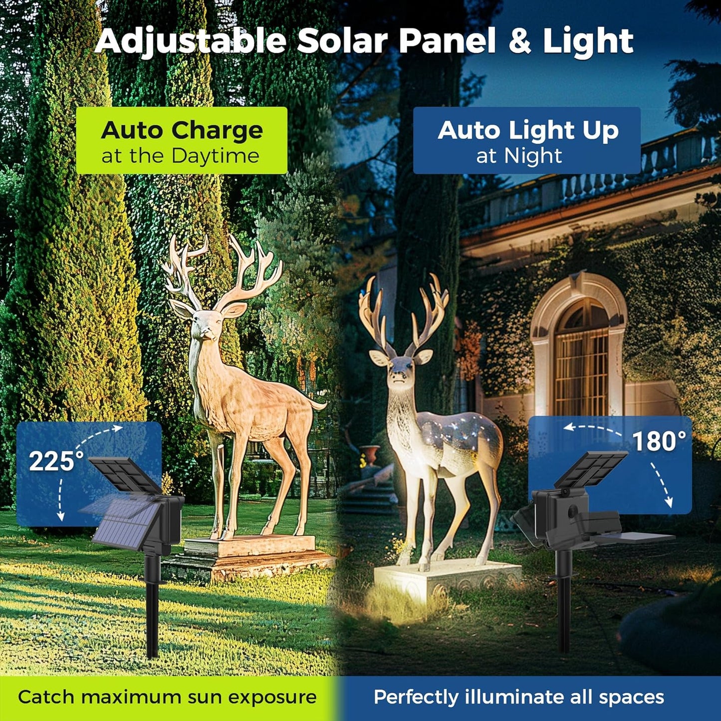 Solar Spot Lights Outdoor Waterproof for Flag, Tree, House, Garden, Yard, Landscape Spotlights for Accent Uplighting Decorations-4 Pack, Natural Light