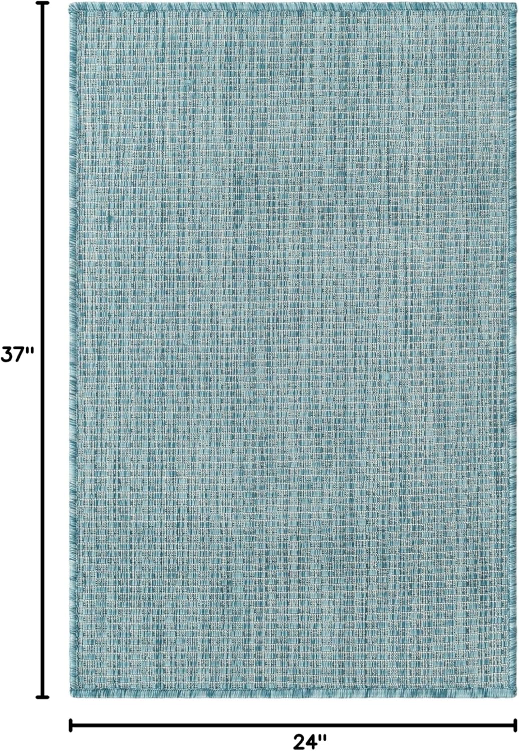 Unique Loom Collection Casual Transitional Solid Heathered Indoor/Outdoor Flatweave Area Rug (2' x 3' 1" Rectangle, Aquamarine/Ivory)