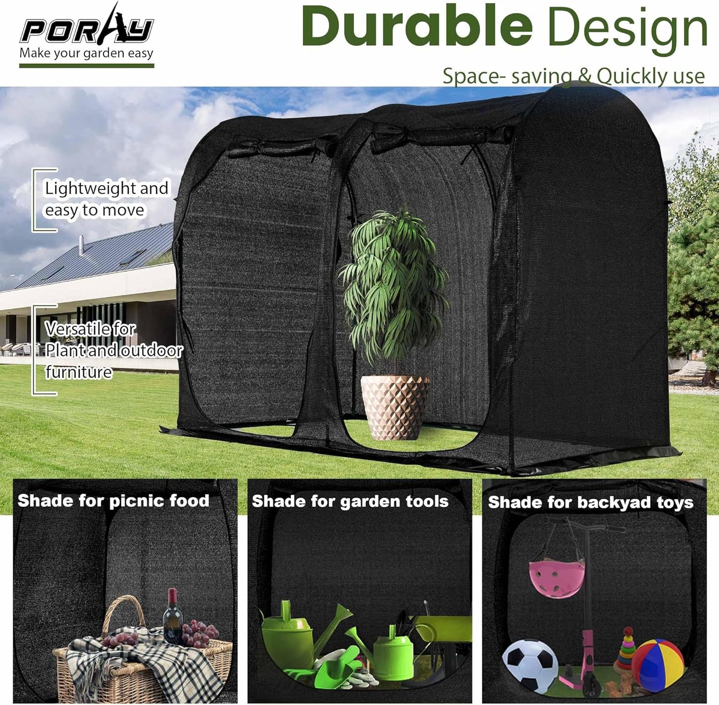 Large Tunnel 8.2'x4' Sunshade Cloth Gardening Net,Easy Set up 6FT Tall Crops Shade Net Cover, UV Resistant Plant 80% Sunblock Net for Vegetables,Fruits and Mini Flower Pot with Stakes and Carry