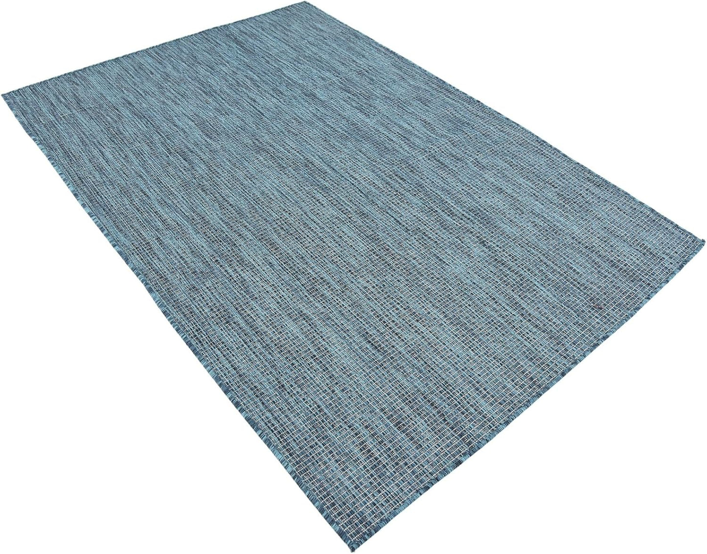 Unique Loom Collection Casual Transitional Solid Heathered Indoor/Outdoor Flatweave Area Rug (4' 1" x 6' 1" Rectangle, Teal/Navy Blue)