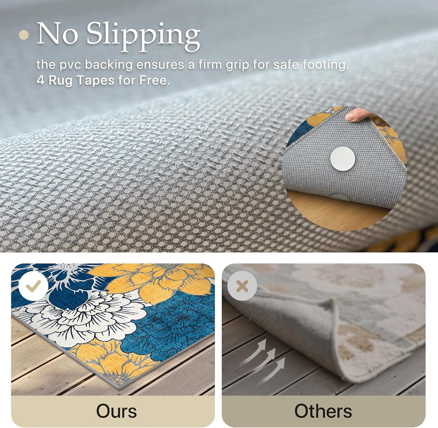 GENIMO Indoor Outdoor Area Rug 5' X 7' Waterproof, Washable Patio Rug Non Shedding, Easy Cleaning Floral Outdoor Carpet for Living Room, Bedroom, Dining Room, Balcony, Backyard, Deck, RV, Blue