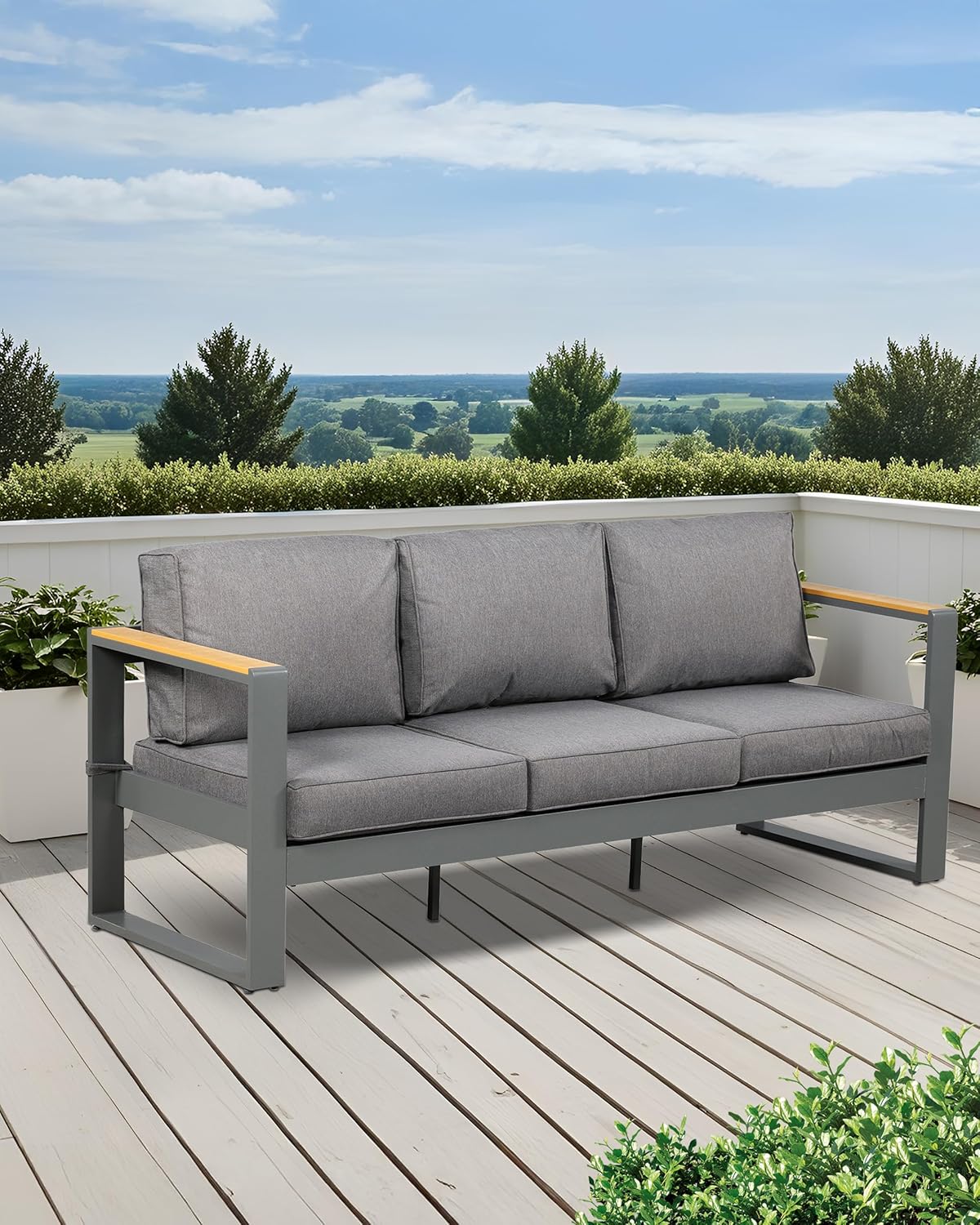 BPS Outdoor Aluminum Patio Furniture 3 Seats Sofa, 1 PCS All-Weather Metal Outdoor Sofa Chairs with Washable Thick Cushion for Garden, Patio, Balcony and Proch