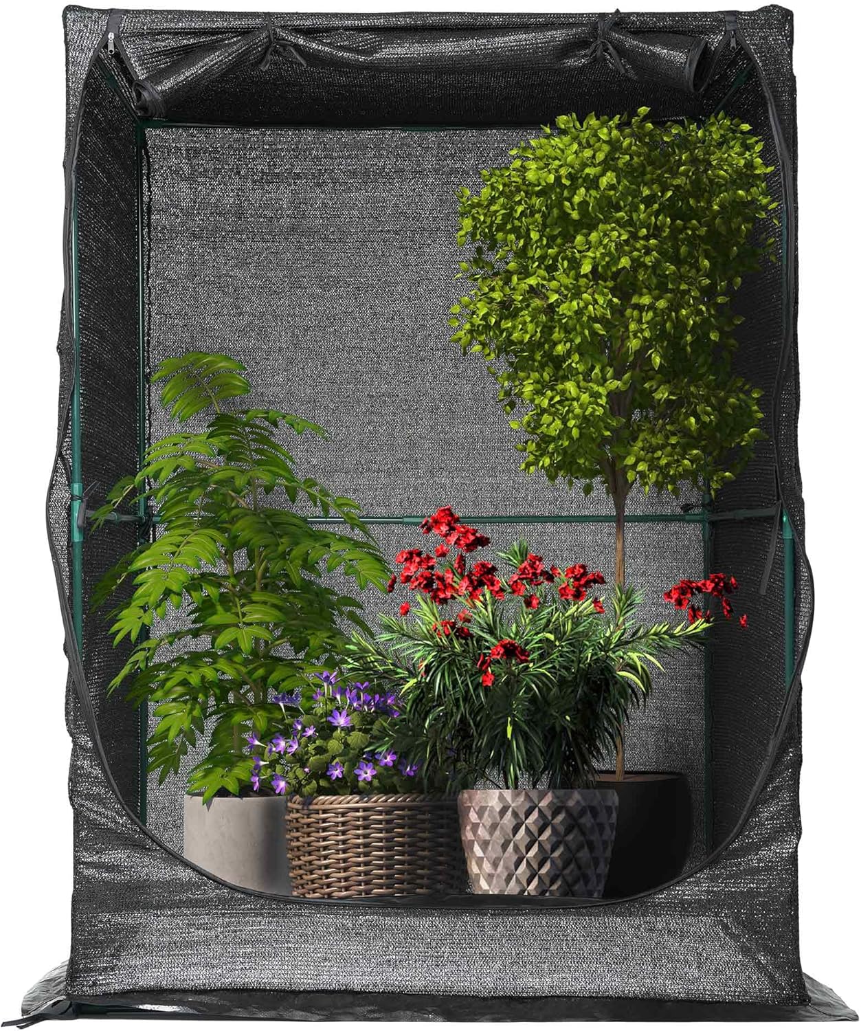 Portable Large 4'x4' Sunshade Cloth Gardening Net,Easy Set up Crops Shade Net 5.7FT Tall Cover, UV Resistant Plant 80% Sunblock for Vegetables,Fruits and Mini Flower Pot with Stakes