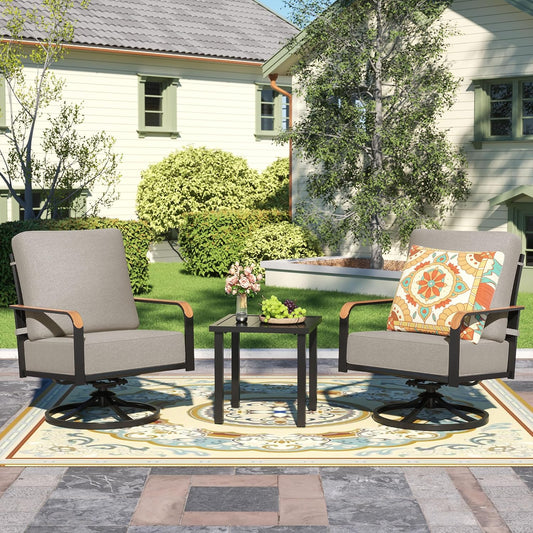 NATURAL EXPRESSIONS Outdoor Bistro Set, 3 Piece Swivel Glider Rocking Chairs Patio Conversation Furniture Set with 2 Rockers, 1 Metal Table and 6" Thick Cushions for Backyard, Porch, Balcony, 350lbs.