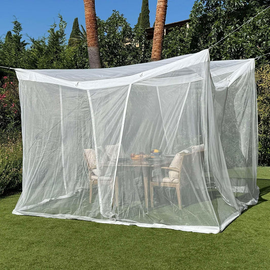 Mosquito Net for Patio 10 x 10 FT | Very Large Sizes & Fabric Designed for Outdoors | Insect House Screen Netting for Gazebo, Porch & Garden Terrace | White Outside Canopy Bug Protection