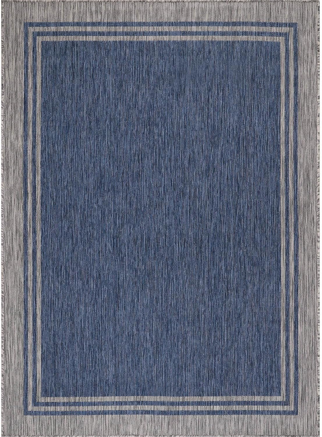Bordered Outdoor Rug 9x12 Washable Outside Carpet for Indoor Patio Porch Waterproof Easy Cleaning Non Shedding Area Rugs Navy 9 x 12