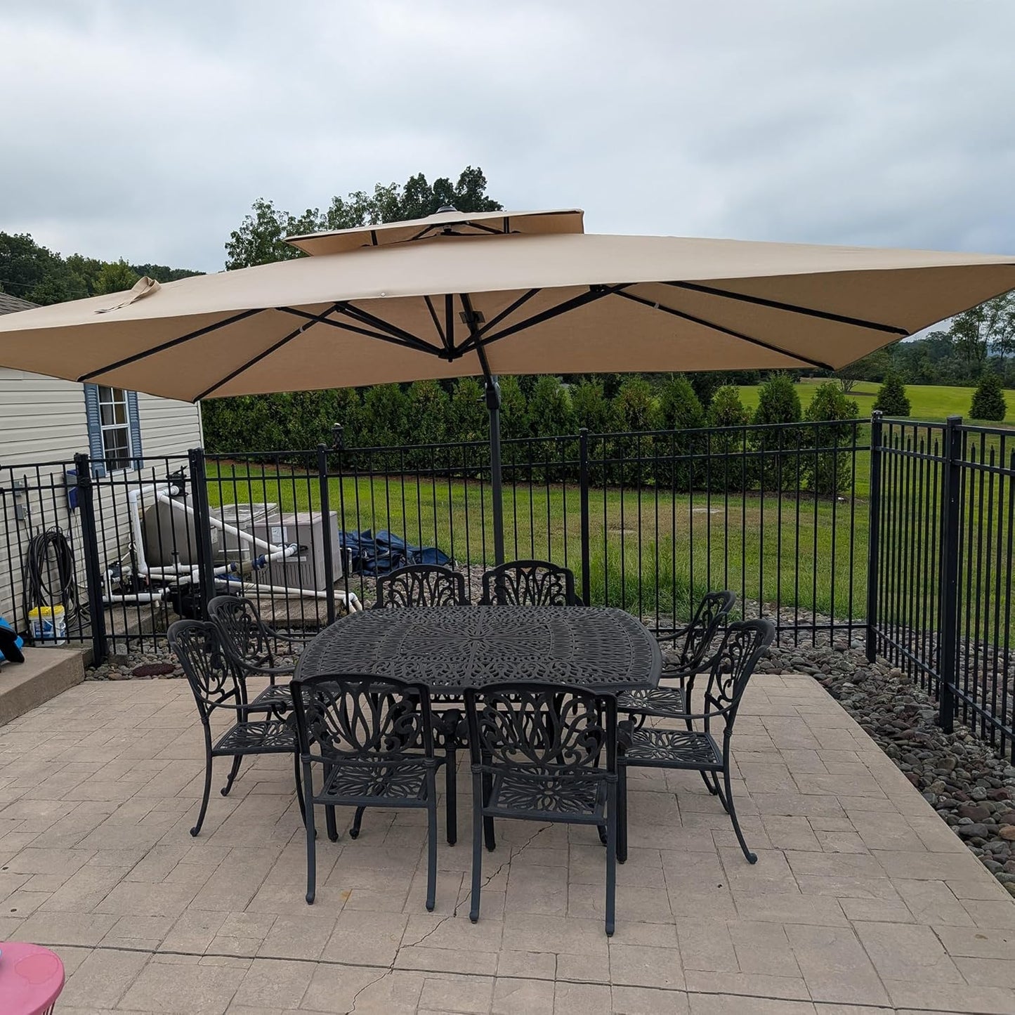 PURPLE LEAF Cantilever Umbrella 10' X 13' Outdoor Patio Rectangular Double Top Large Heavy Duty 360° Rotation Offset Umbrella for Outside Deck Backyard Garden Pool Spectrum Sand