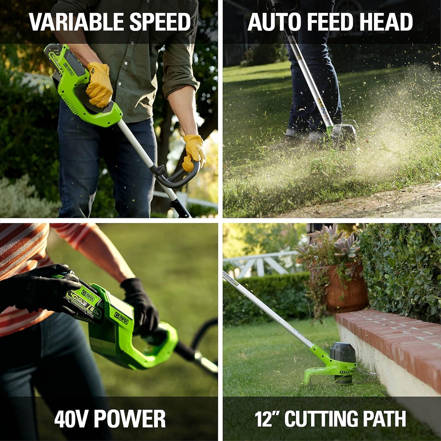 Greenworks 40V 12" Cordless String Trimmer, 2.0Ah Battery and Charger Included