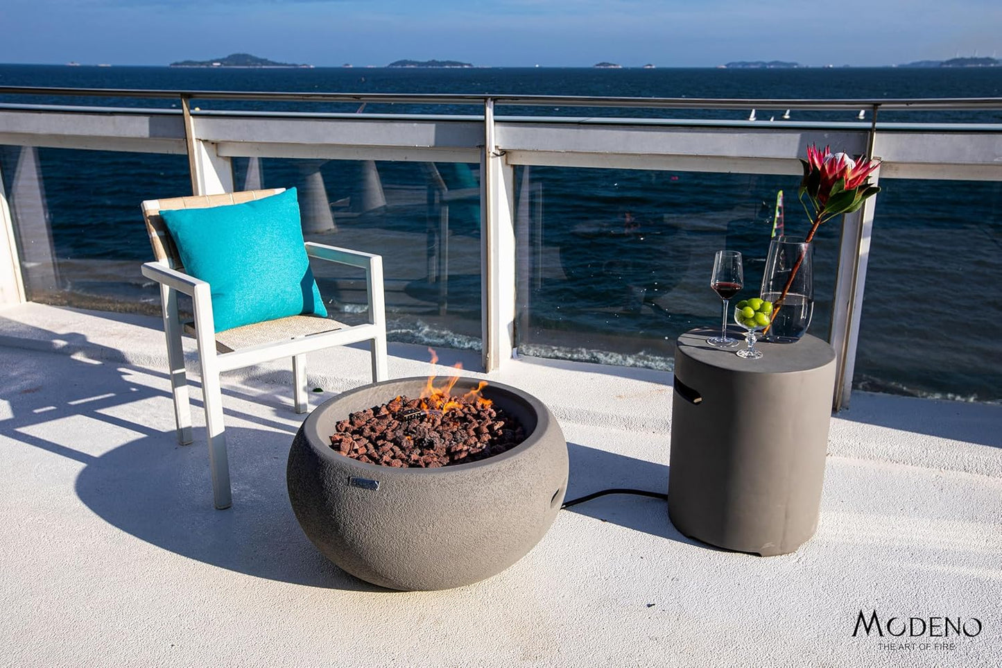 AMS Fireplace | Modeno | Newbridge | Firepit Table | Cover and Lava Rocks Included | (Fuel: Natural Gas - Light Gray)