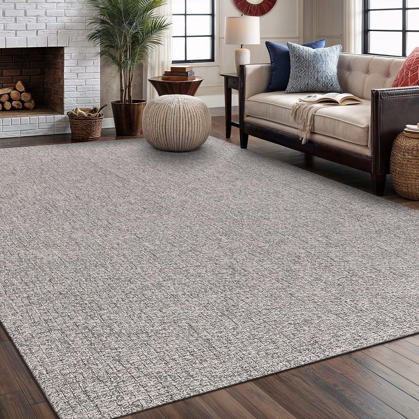 Easy Jute Rug 4x6 Indoor Outdoor Natural Rugs Solid Fiber Rug Woven Area Rug Boho Easy Clean Inside Carpet for Living Room Bedroom Dining Room Hallway or Outdoor Patio Porch (4 X 6 Silver)